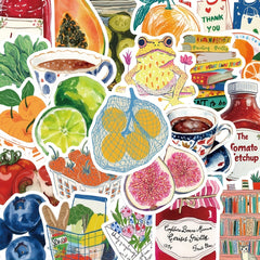 50pcs YWWBLD Retro PVC Stickers Fruits Veggies Whimsical Elements