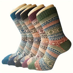 5 Pairs Winter Rabbit Wool Socks Men Women Warm Ethnic Style Soft Crew Socks