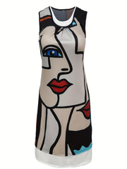  Abstract Figure Print Tank Dress