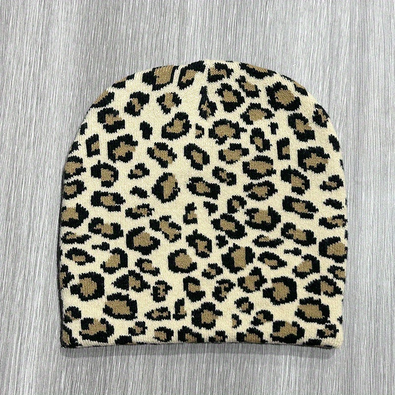 Leopard Print Winter Sport Beanie Hat with Ear Protection