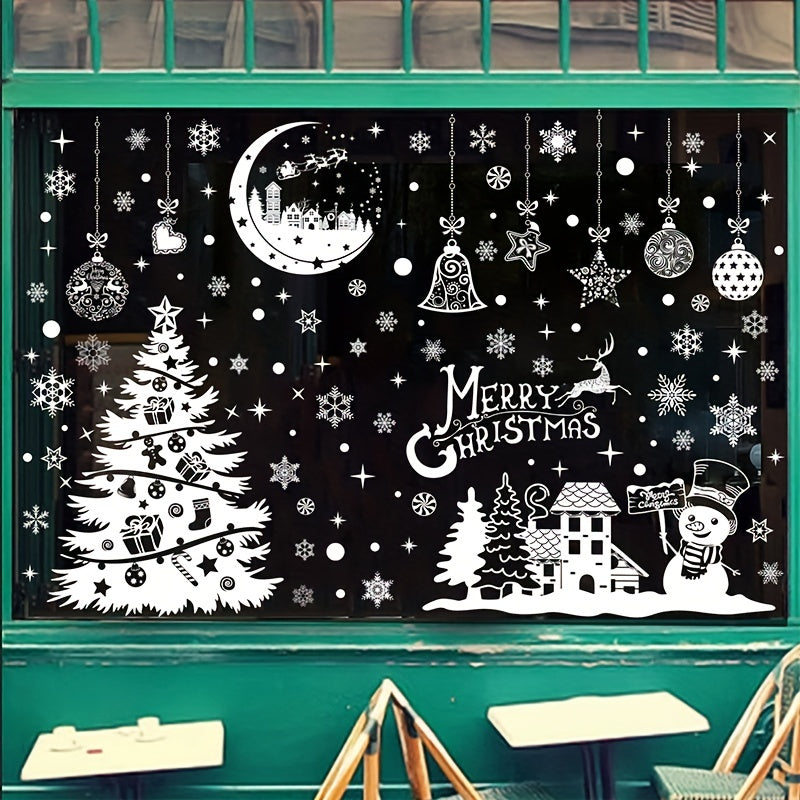 9pcs Christmas Tree Window Stickers Static Snowflake Wall Stickers
