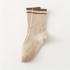 6 Pairs Striped Crew Socks Breathable All-match Women's Stockings & Hosiery