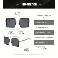 Ombre Lens Square Sunglasses UV400 Rivet Decor Glasses Chain