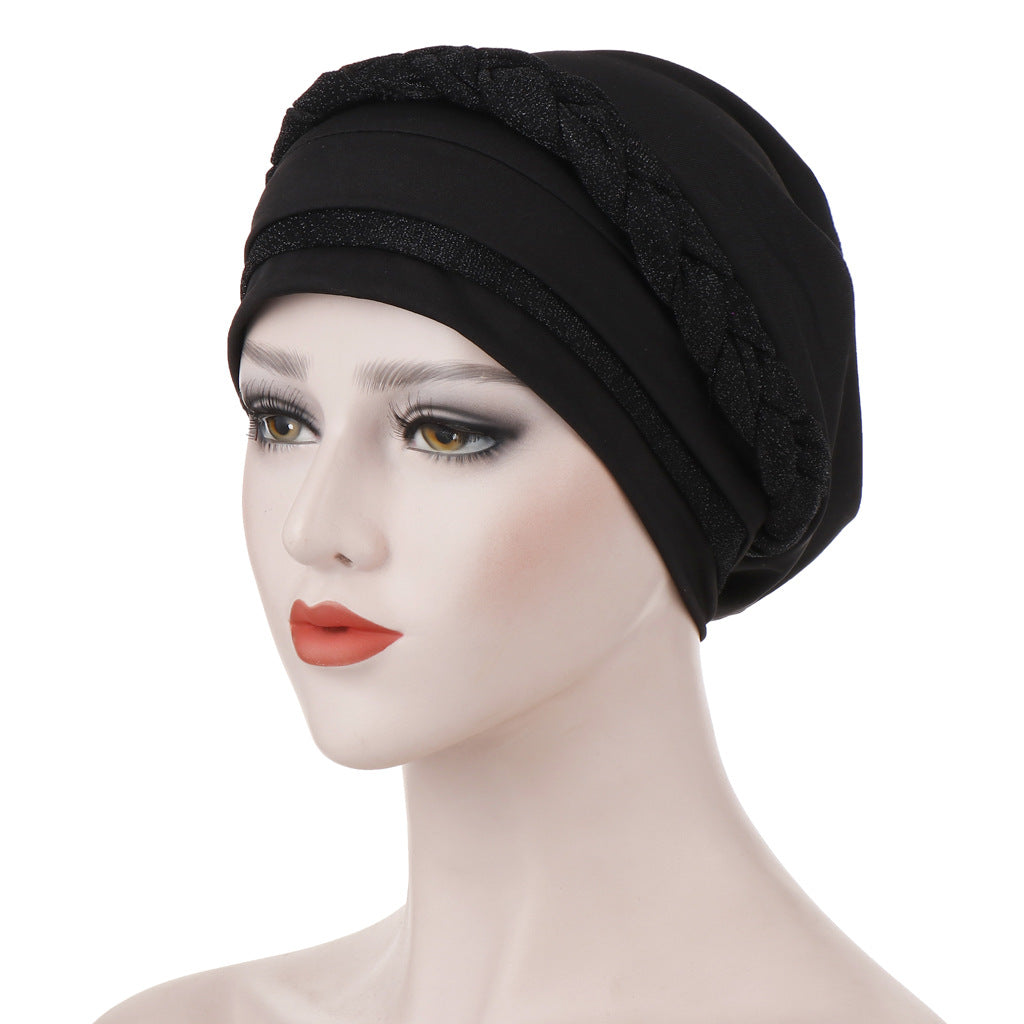 Sequin Braid Turban Cap Pre Tied Hair Wrap for Women