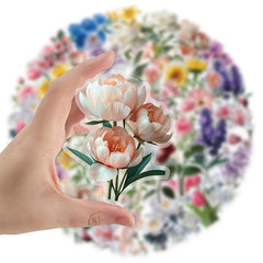 50pcs Transparent Floral PET Stickers - Reusable Self Adhesive Decals