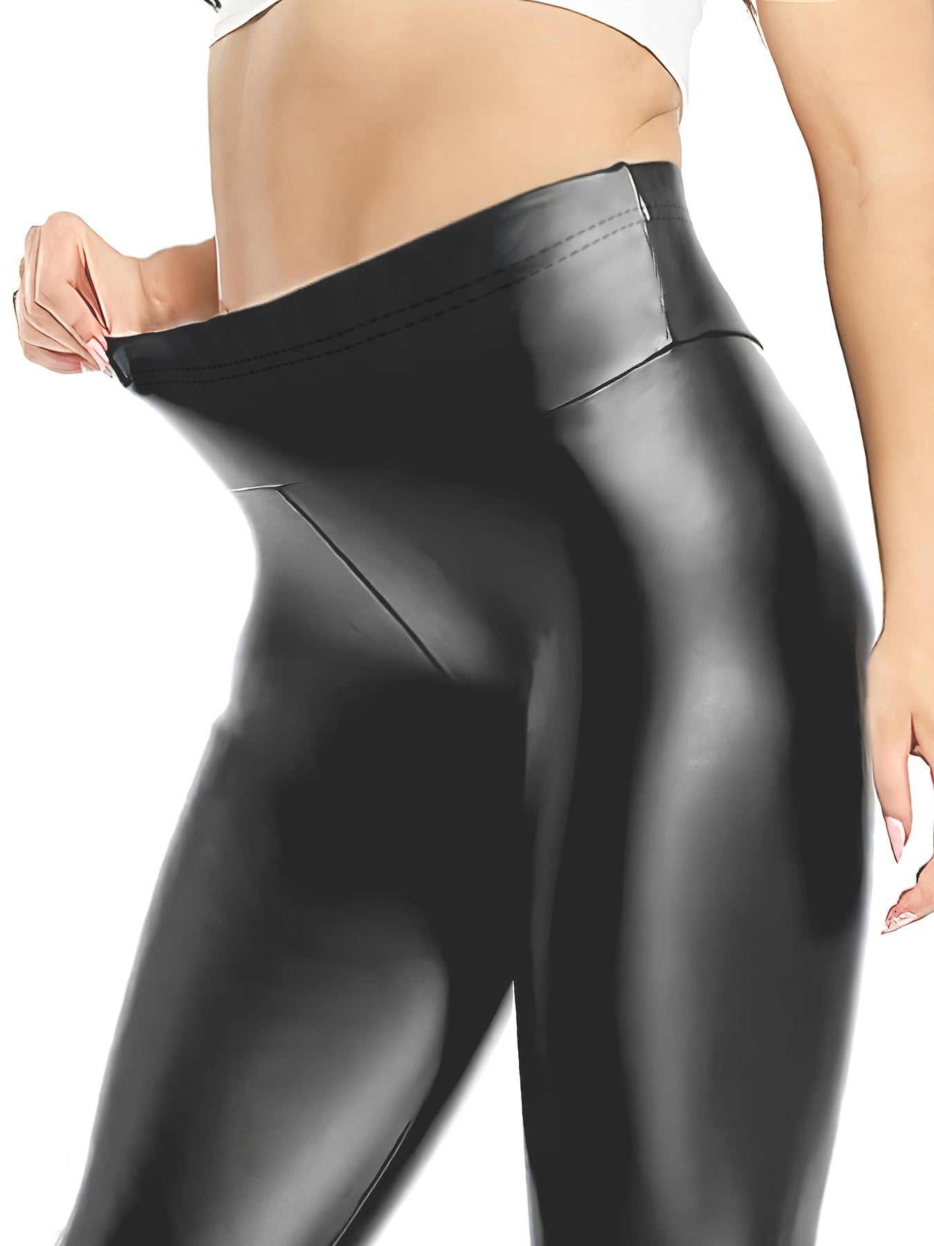  Sexy Leggings Women's Plus Solid Metallic High Rise Leggings