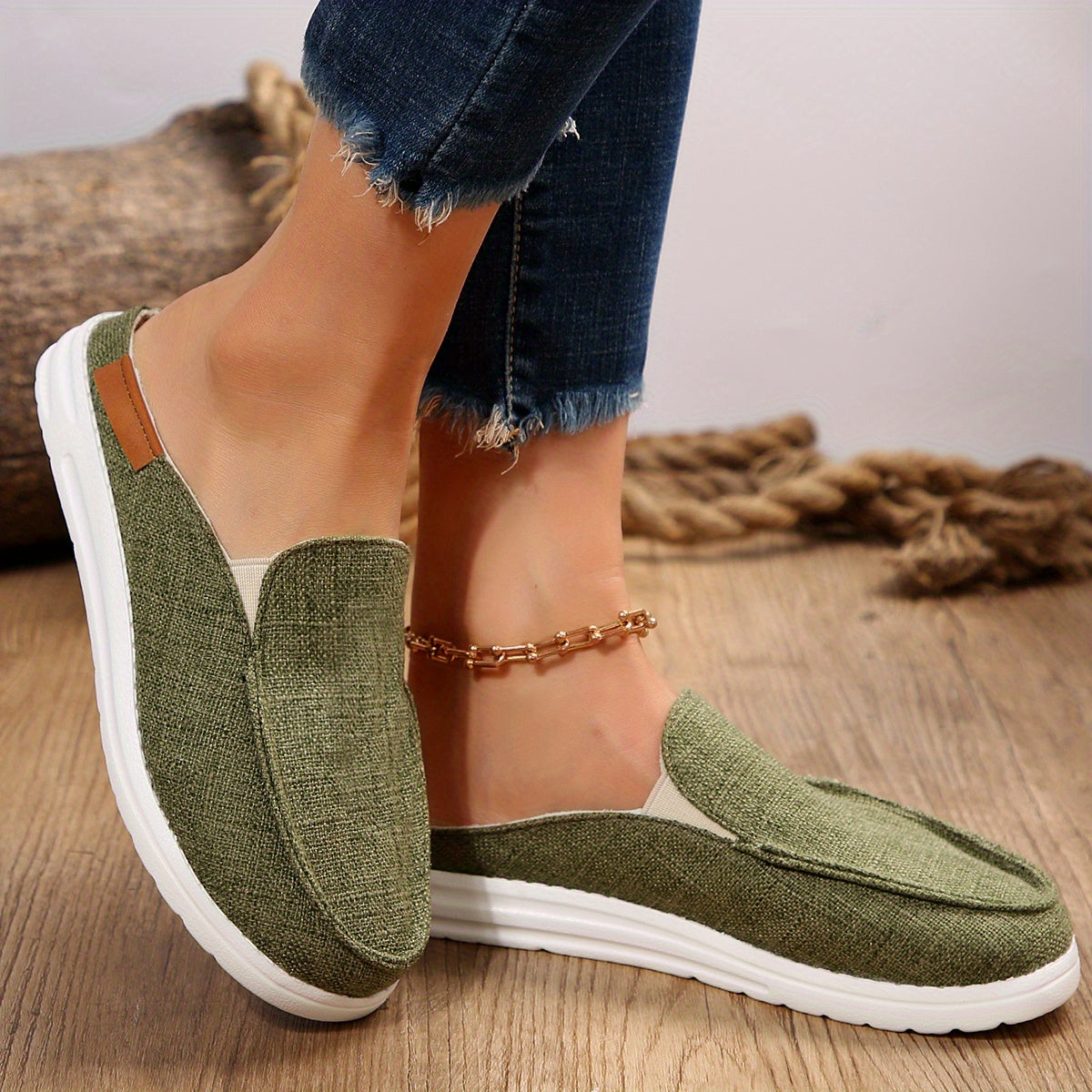 Women's Canvas Loafers Slip On Slides Lightweight Outdoor Slippers