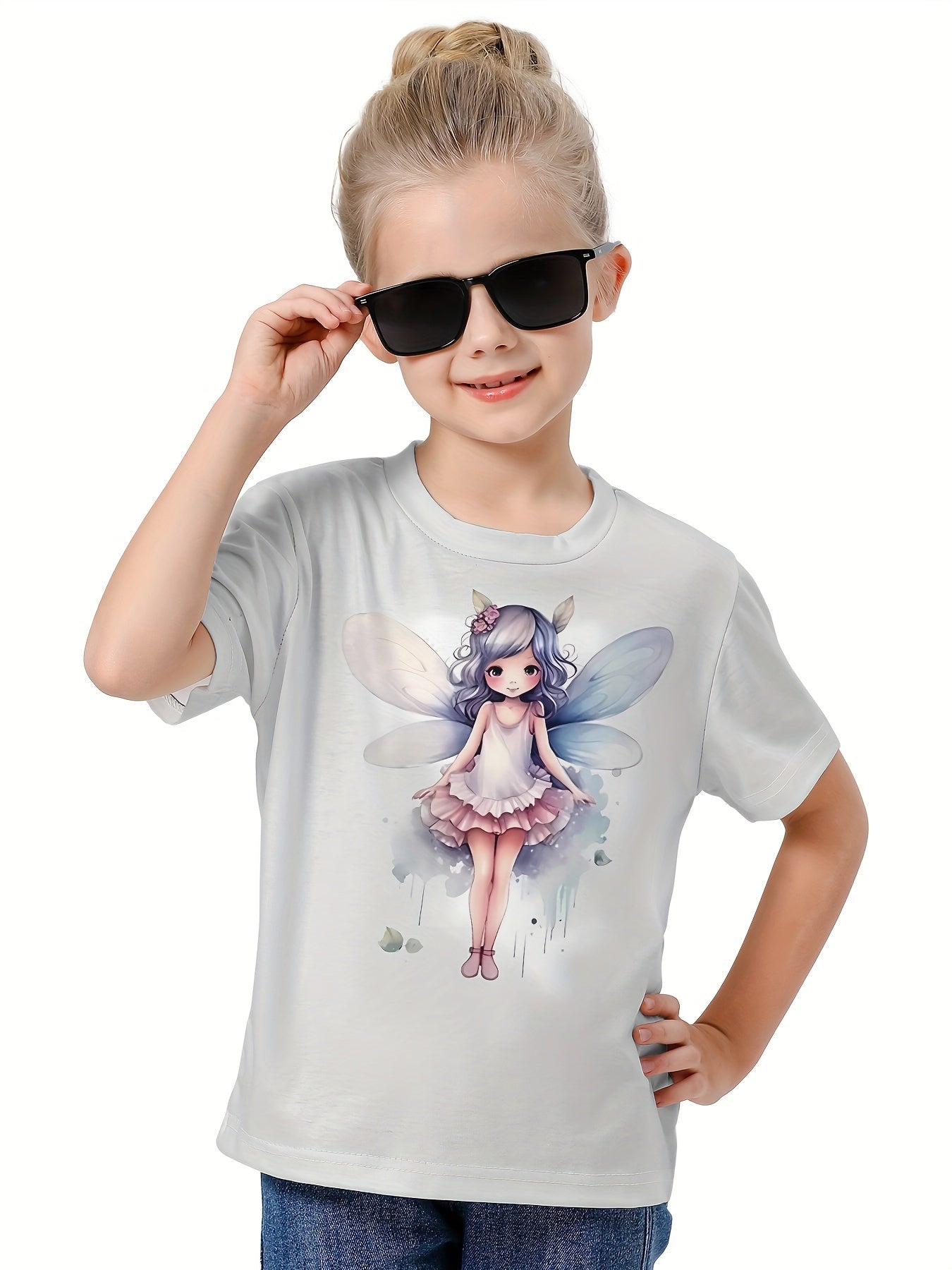 3D Fairy Graphic Crew Neck T shirt Girls Casual Summer Top