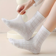 4 Pairs Heart Striped Socks Comfy & Breathable Women's Stockings