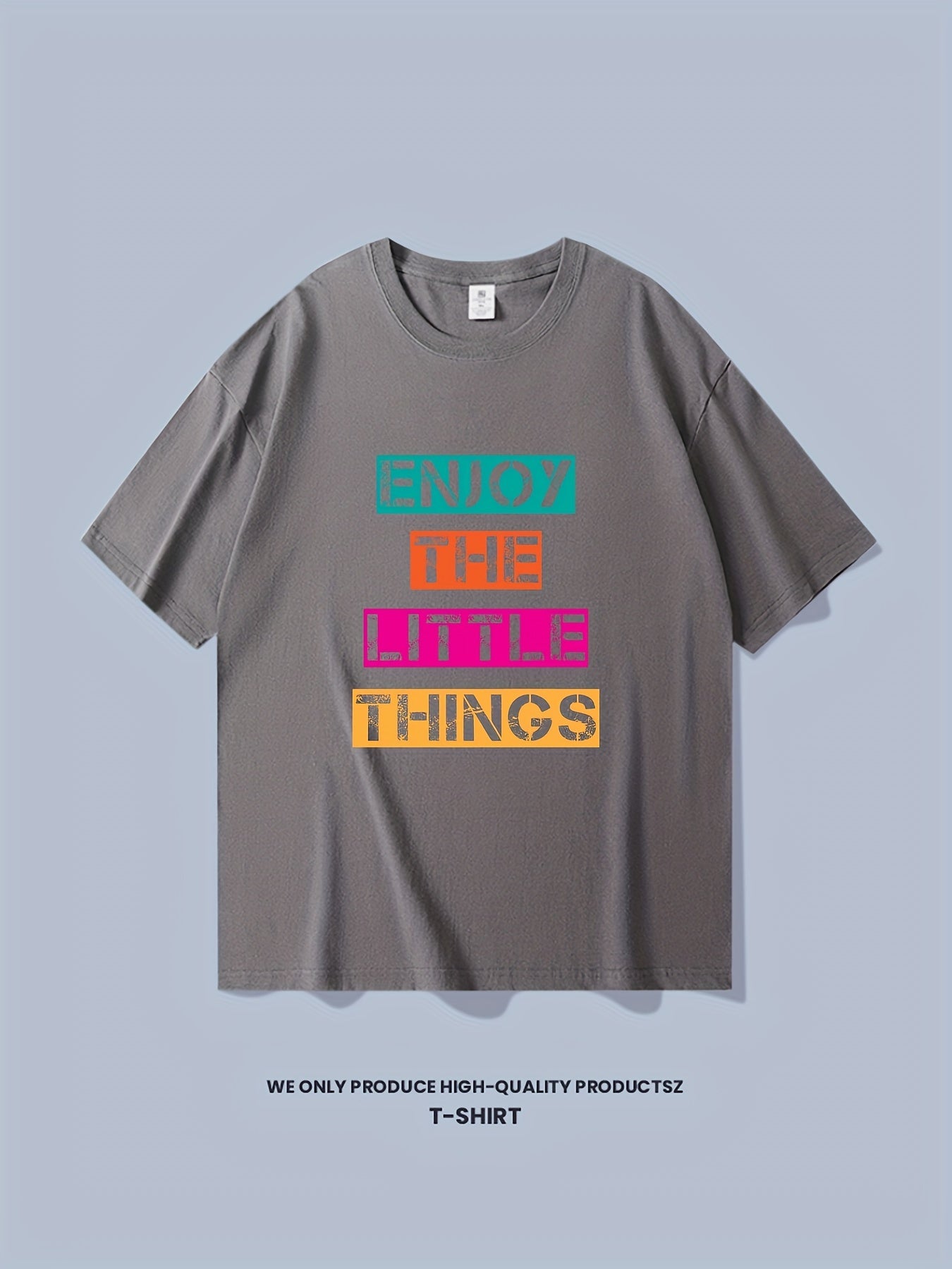 Solid Cotton Men's Graphic Crew Neck T-shirt Casual Comfy Tee