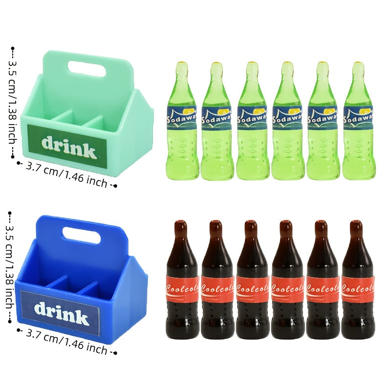 14pcs Mini Soft Drink Baskets Realistic Beverage Models Set
