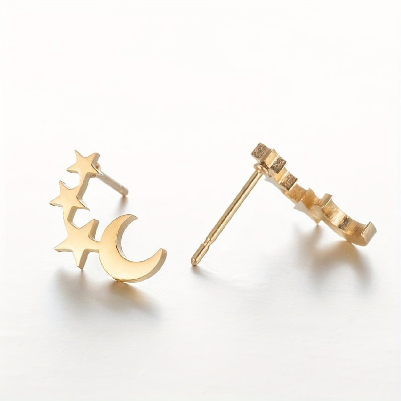 Men's Stainless Steel Stars & Moon Pattern Earrings