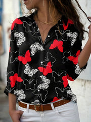 Butterfly Print Plus Size Button Up Blouse