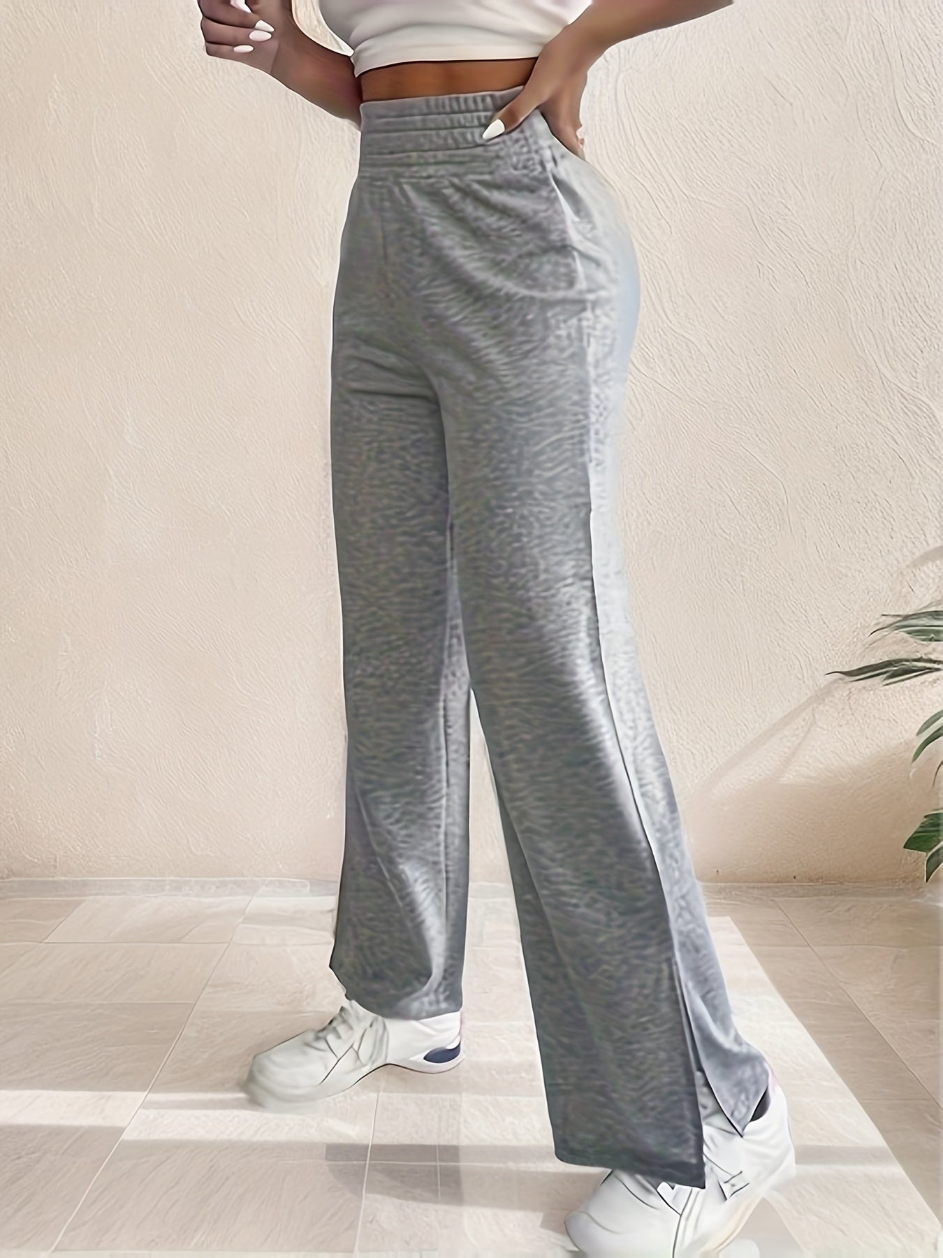  Sporty Pants Women's Plus Solid High Waist Loose Trousers