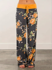 Vintage Floral Print Casual Drawstring Waist Long Pants