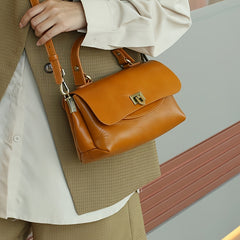 Cowhide Shopping Bag for Women Leather Handbag Secure Buckle Closure