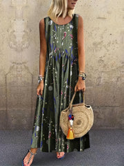  Floral Print Loose Fit Tank Maxi Dress