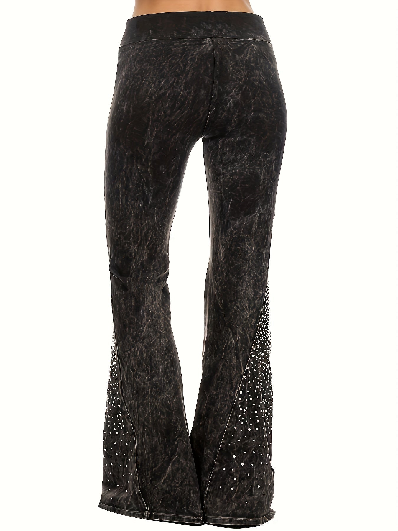  Dot Print Flare Leg Pants High Stretch Waist Band