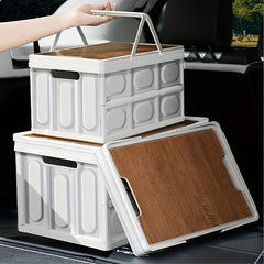 Wooden Cover Storage Bin With Portable Handle