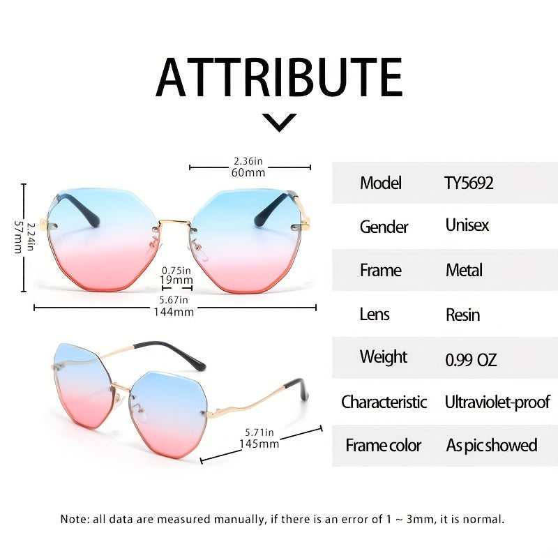 Ombre Rimless Sunglasses UV400 Sun Shades Vacation Beach Travel
