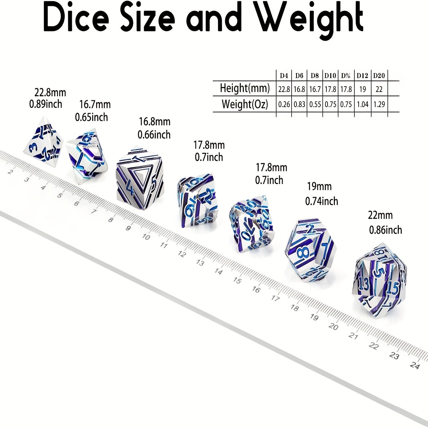 Metal Set of 7 Striped Dice Table Dice for Party Gathering