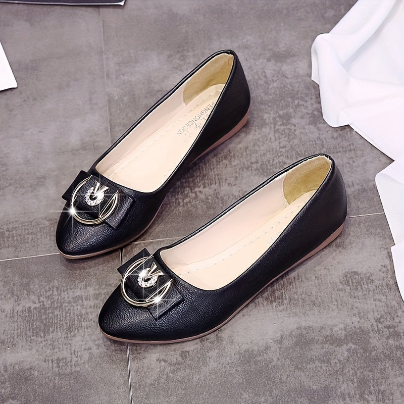 Pointed Toe Flat Shoes with Buckle Bow Slip On Versatile Walking Flats