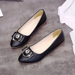 Pointed Toe Flat Shoes with Buckle Bow Slip On Versatile Walking Flats