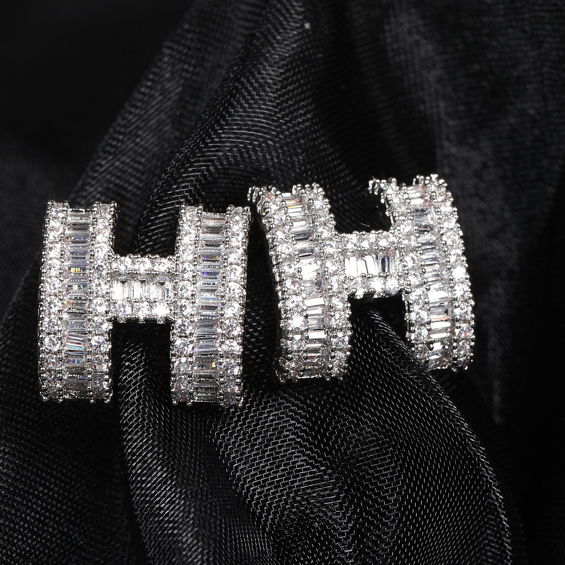 Micro Zirconia H Letter Earrings Men's Ear Stud Jewelry