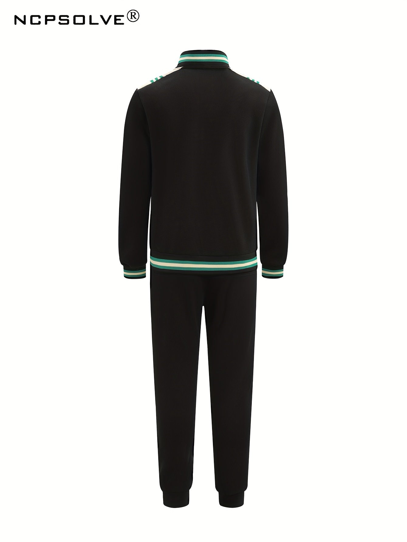 Men's 2 Piece Stripe Block Jacket & Sweatpants Set for Spring Autumn