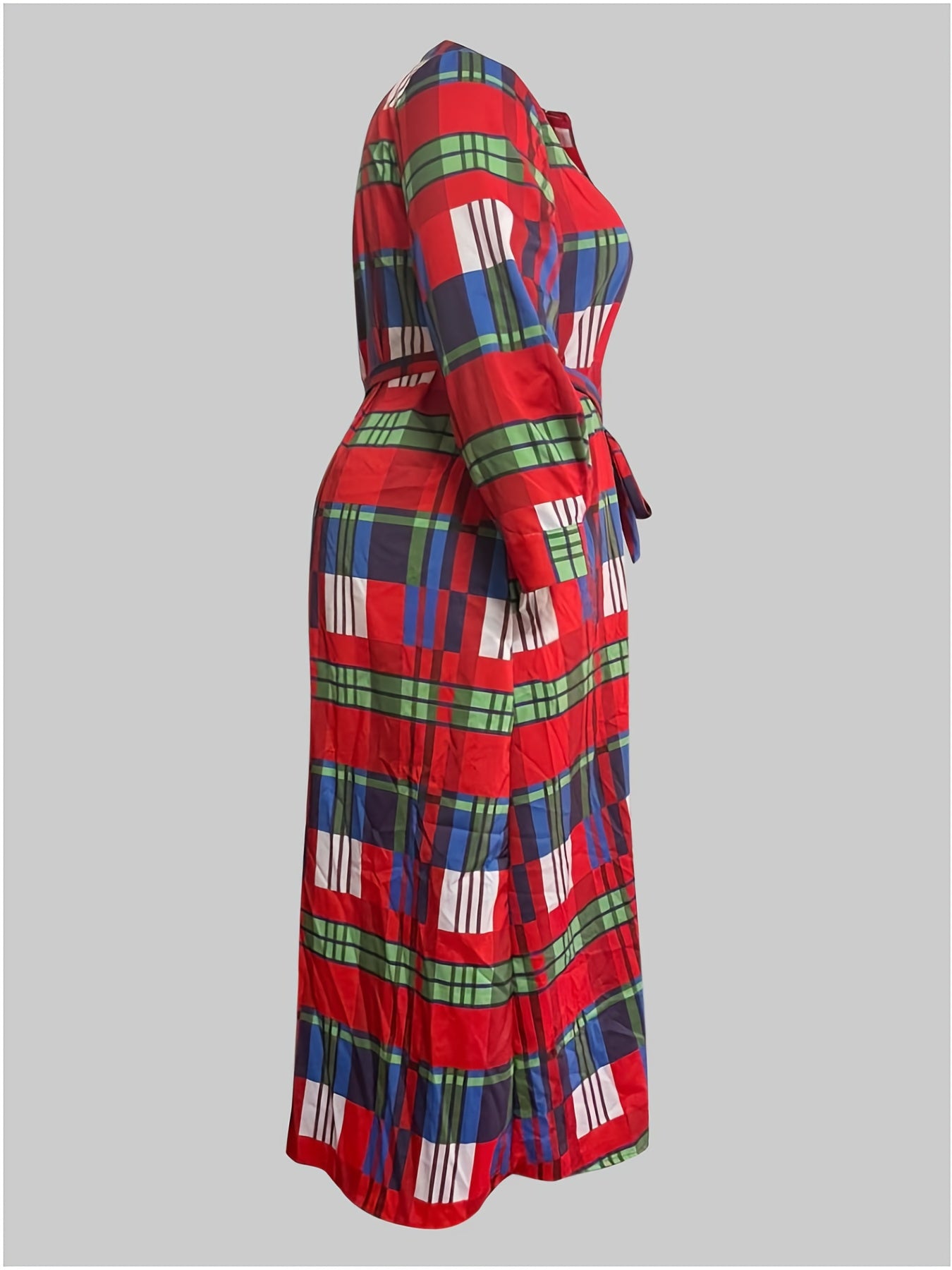 Women's Plus Plaid Print Button Up Long Sleeve Maxi Shirt Dress