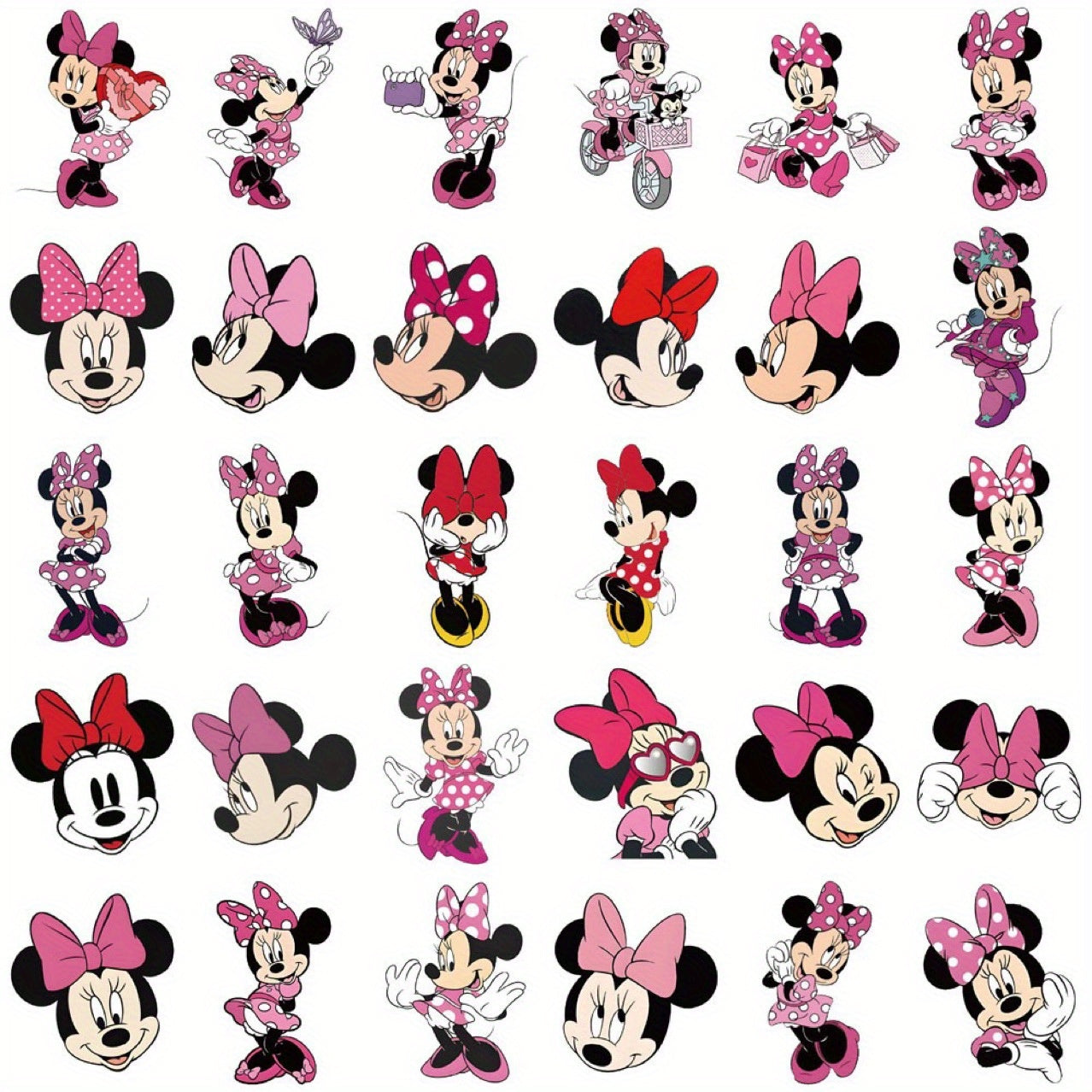 Set of 50 Pink Mickey Stickers - Unique Outlined Design - High Self Adhesive