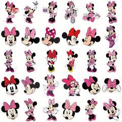 Set of 50 Pink Mickey Stickers - Unique Outlined Design - High Self Adhesive