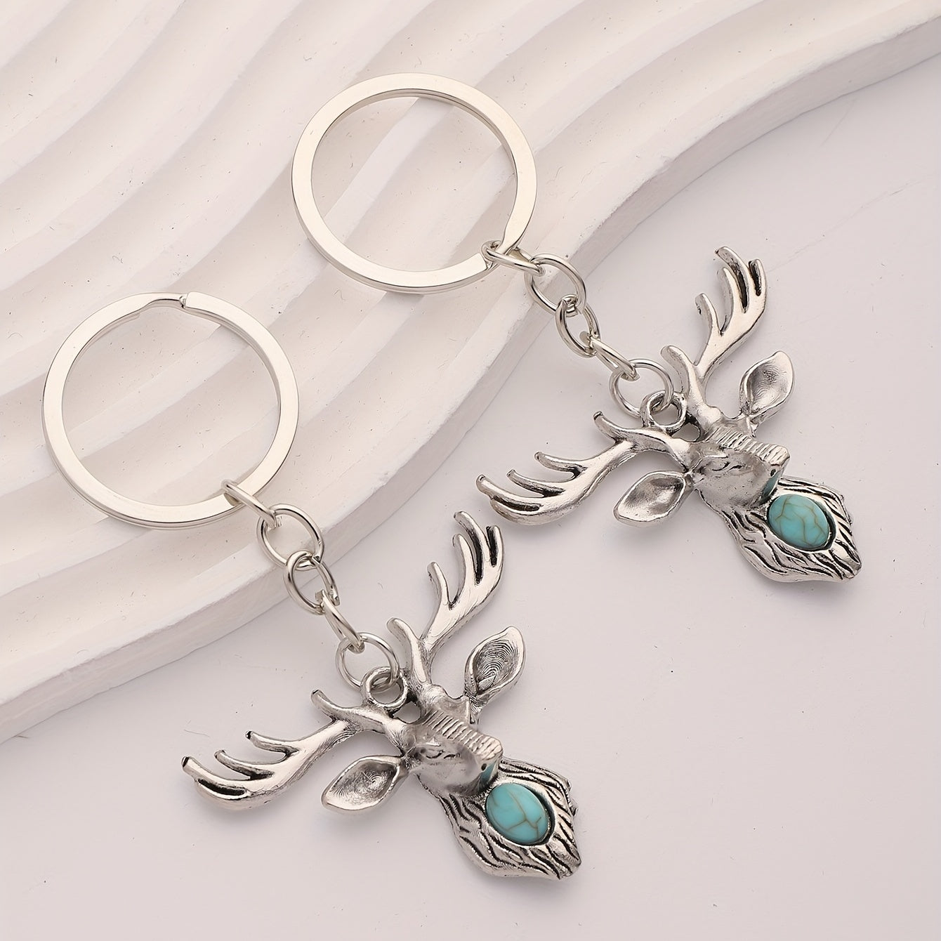 5pcs Deer Head Key Chains Alloy Jewelry Business Luggage Bag Pendant Halloween
