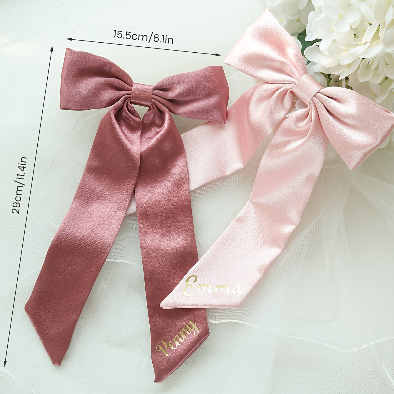 Custom Ivory Satin Hair Bow & Monogram Barrette Bridal Accessory