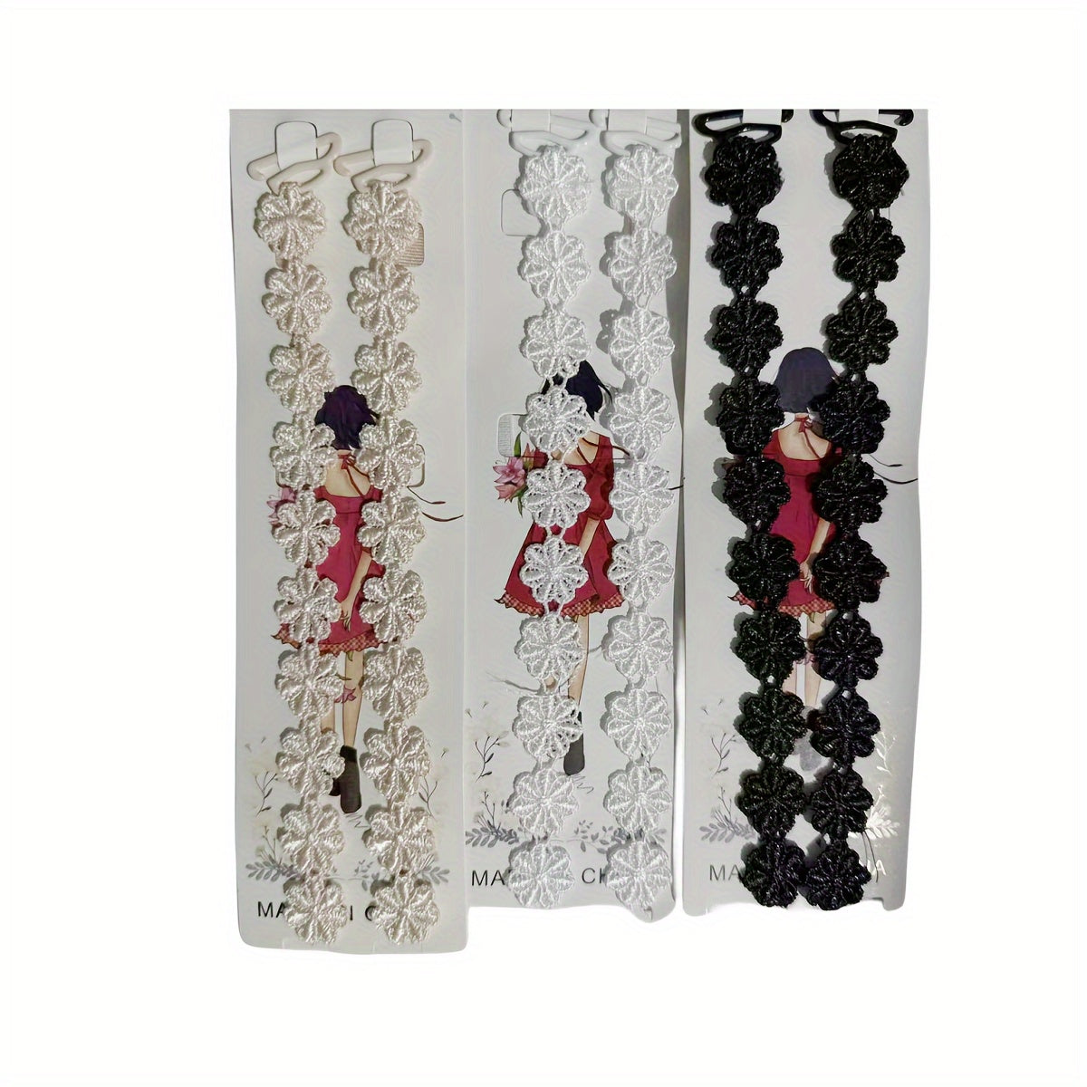 3 Pairs Floral Lace Shoulder Straps, Adjustable Underwear Straps