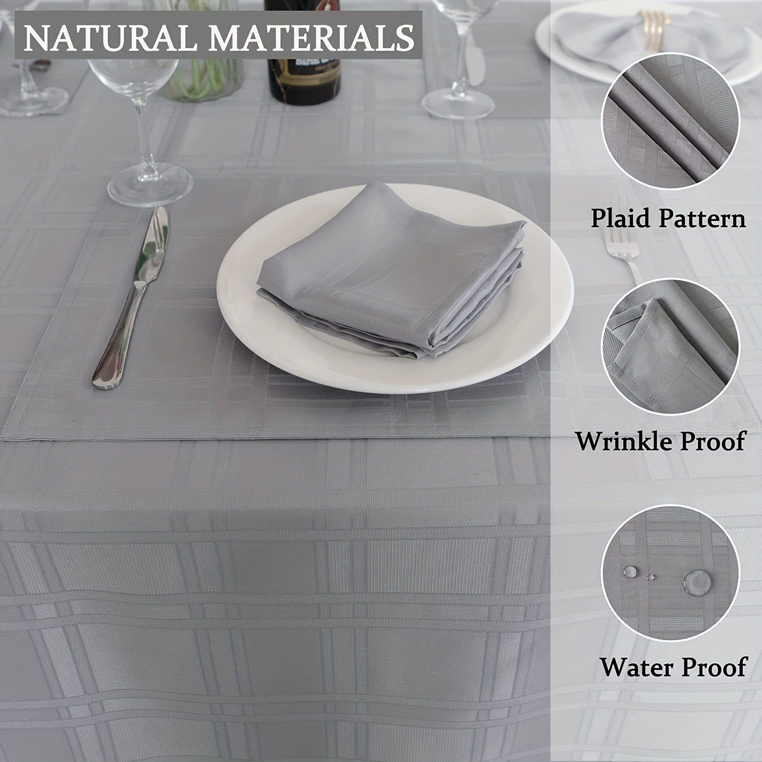 Natalie Gray Polyester Rectangle Tablecloth Wrinkle Resistant