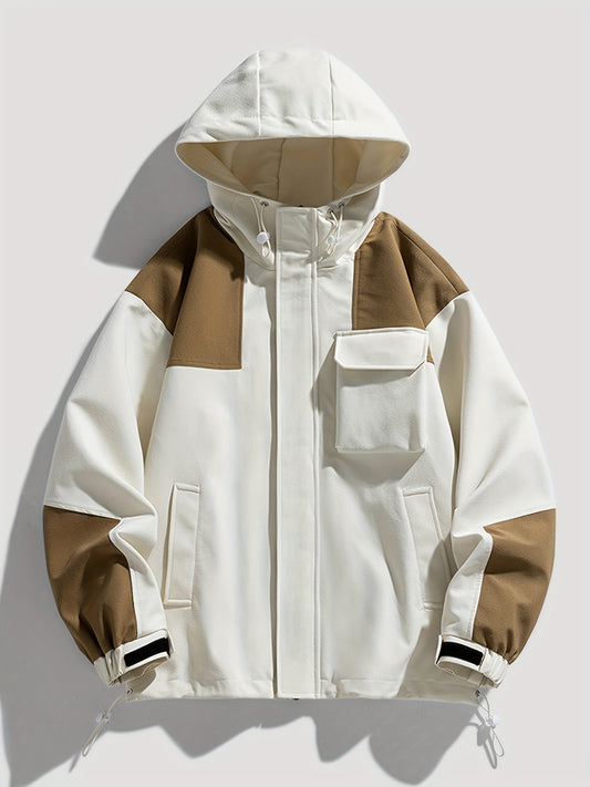 Men's Pocket Windbreaker Hooded Jacket for Spring Fall