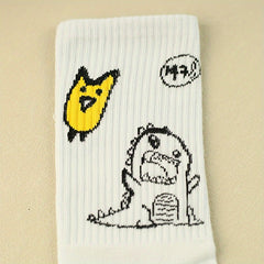 Cartoon Dinosaur Print Socks Comfy & Mid Tube Stockings