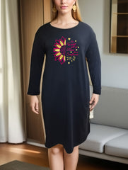  Sunflower & Letter Graphic Long Sleeve Tee Home Dress