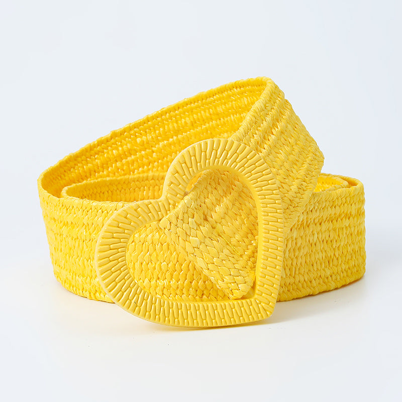 Candy Straw Braided Heart Buckle Belt Elastic Waistband