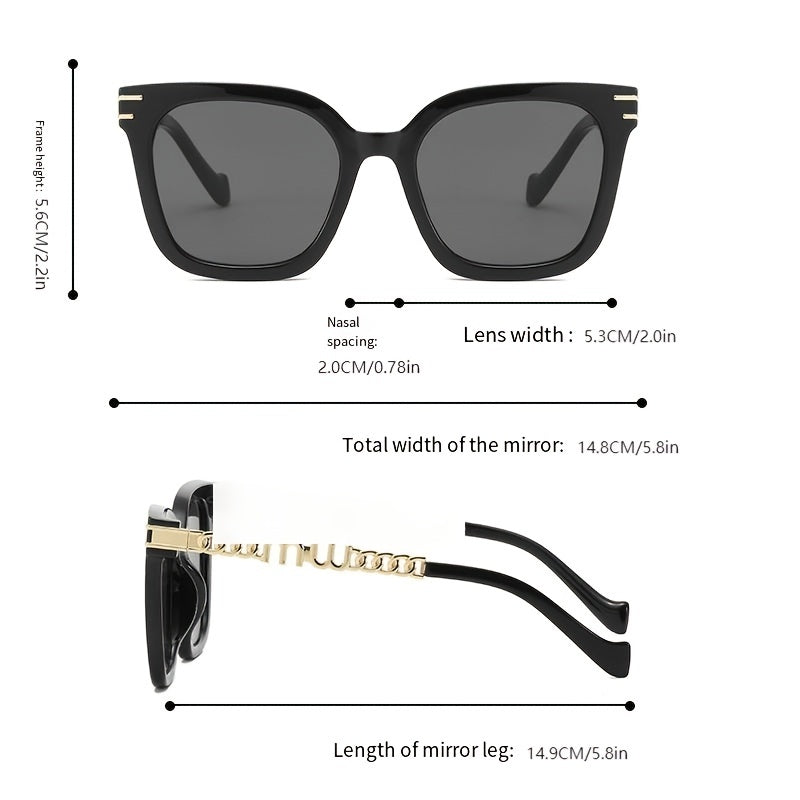 Square Metal Sunglasses Women Hollow Chain Eyewear