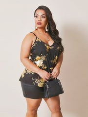  Golden Floral Print V Neck Cami Top