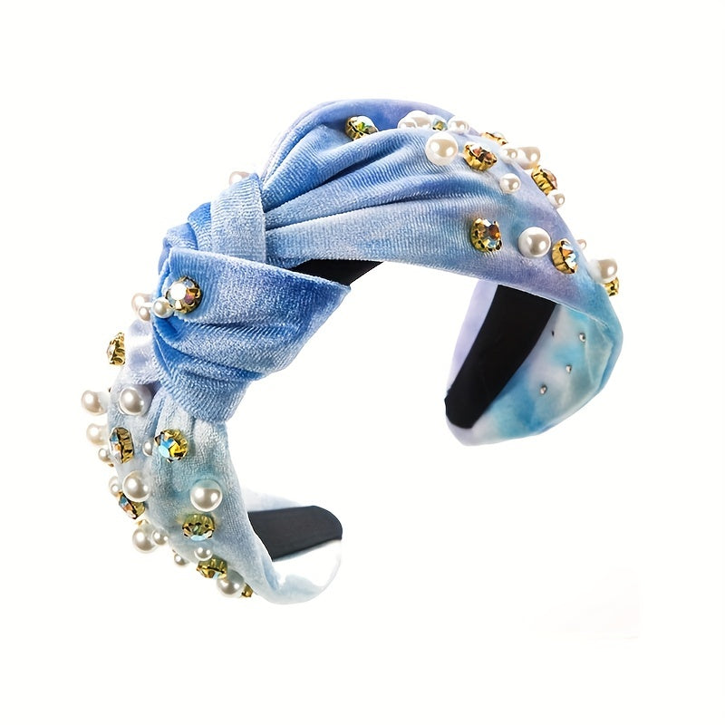 Velvet Tie-Dyed Head Hoop Faux Pearl Hair Band