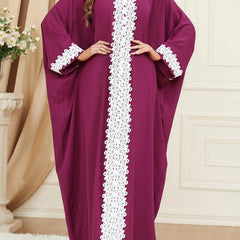  Kaftan Dress Lace Trim Batwing Sleeve Maxi Dress