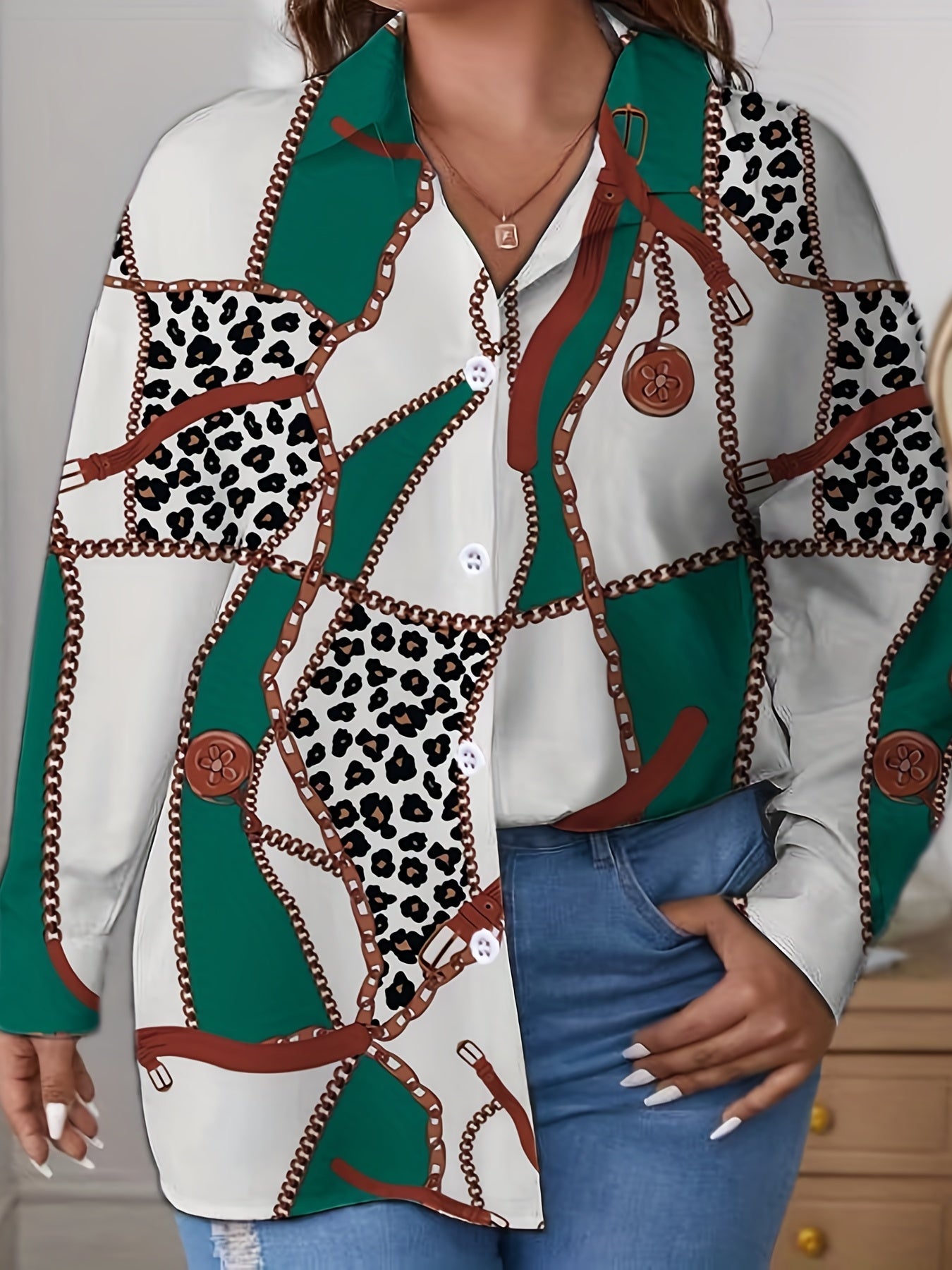  Paisley Print Button Up Long Sleeve Blouse