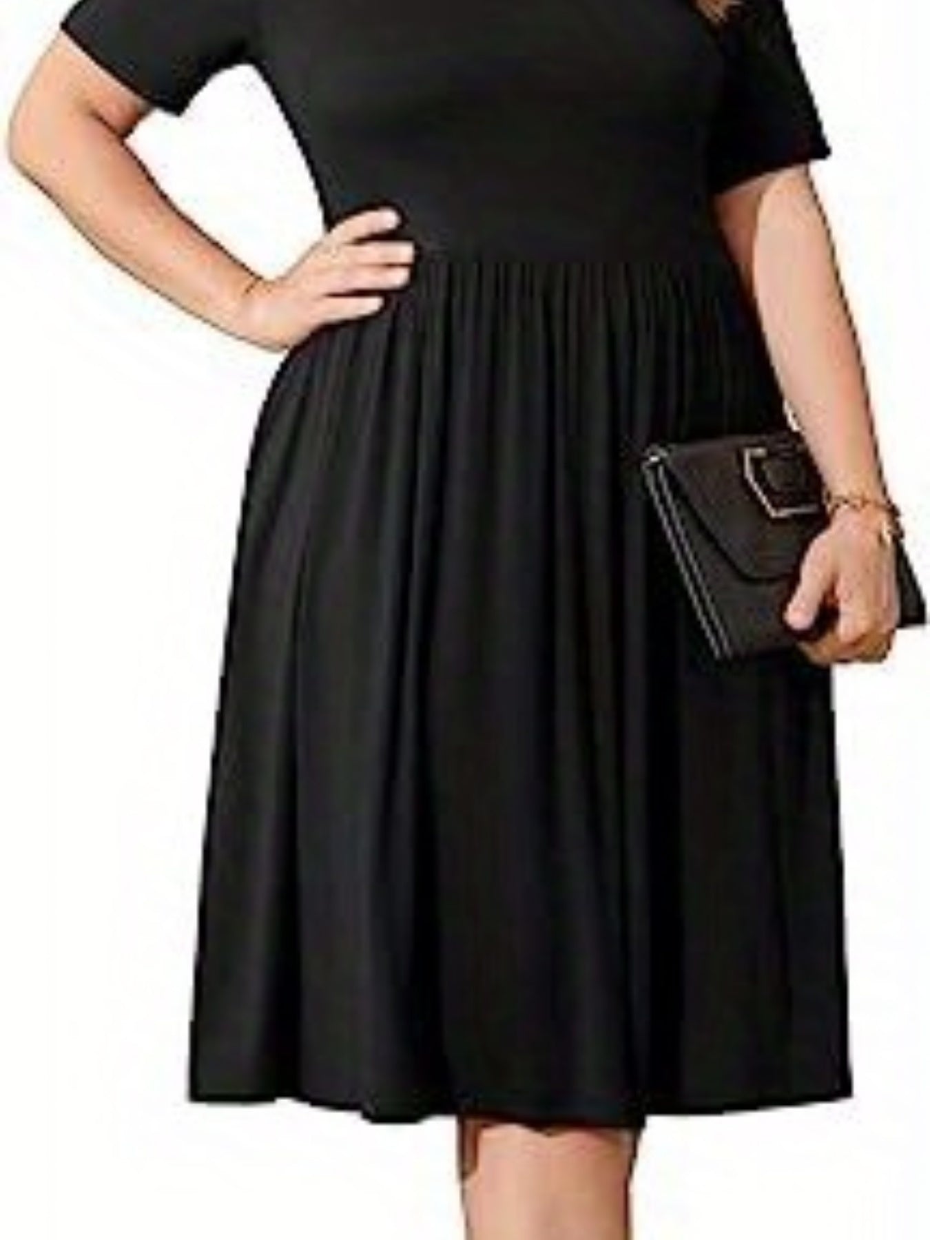 Short Sleeve Stretch Pleated Dress