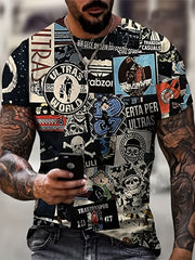 Men's 3D Printed Collage Style Skull T Shirt for Summer Outdoors