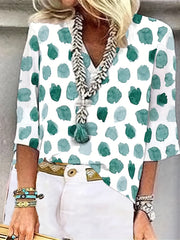  Floral Print V Neck T-shirt