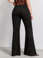  Solid High Rise Flared Leg Pants