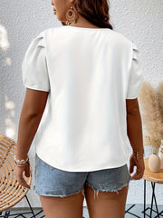  Lace Notch Neck Lantern Sleeve Top